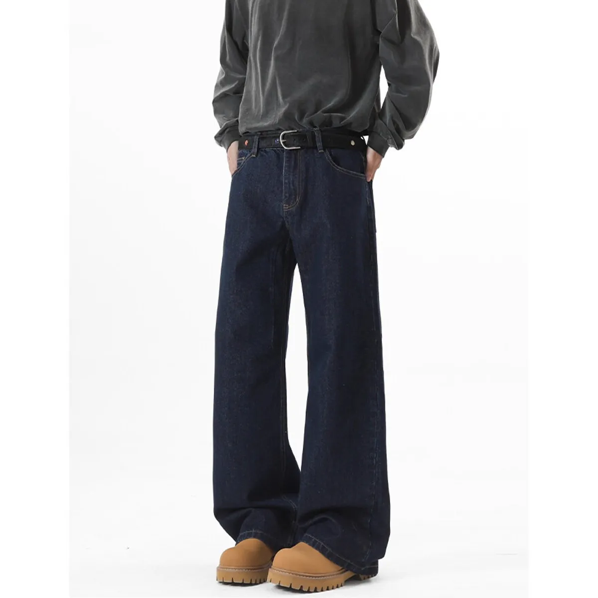 Men's Wide-Leg Denim Jeans - Autumn American High Street Style Loose Fit Washed Floor-Length Pants thumbnail 5
