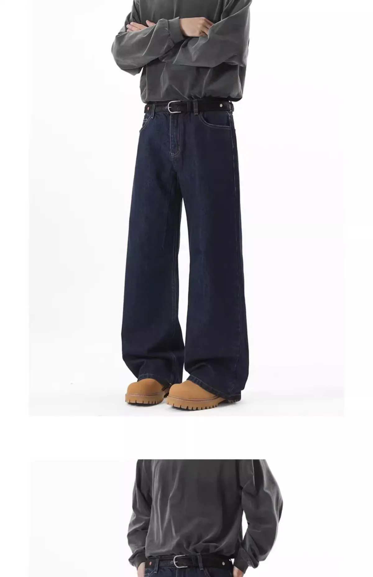 Men's Wide-Leg Denim Jeans - Autumn American High Street Style Loose Fit Washed Floor-Length Pants showcase 7