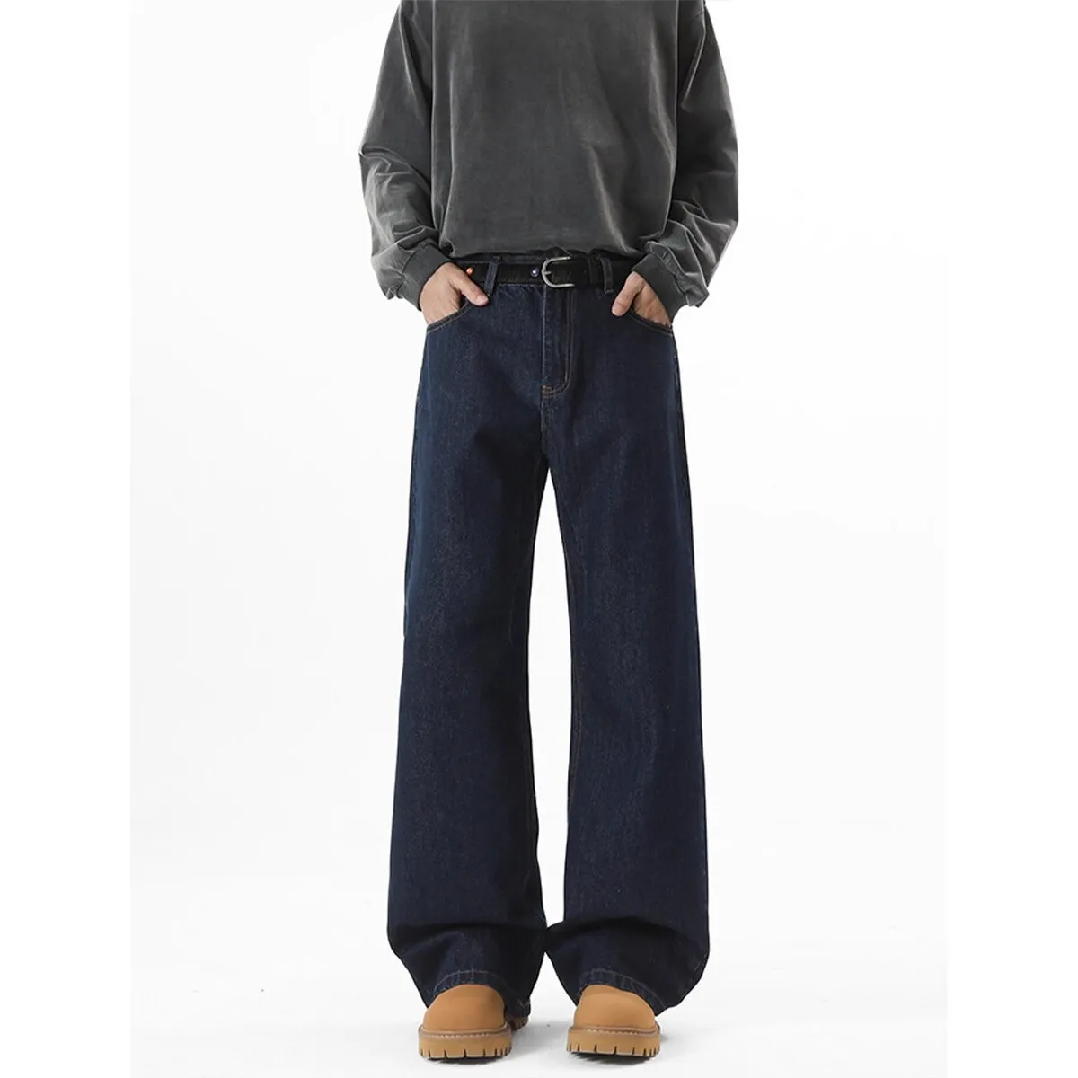 Men's Wide-Leg Denim Jeans - Autumn American High Street Style Loose Fit Washed Floor-Length Pants thumbnail 3