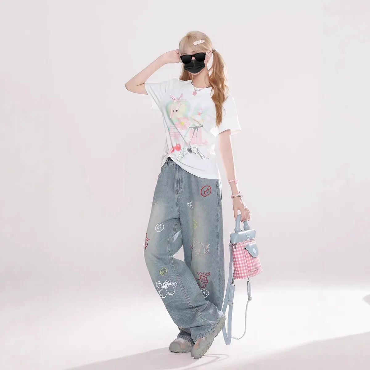 Women's High-Waisted Wide-Leg Jeans - Loose Fit Straight Leg Denim Pants for Autumn Fashion thumbnail 4