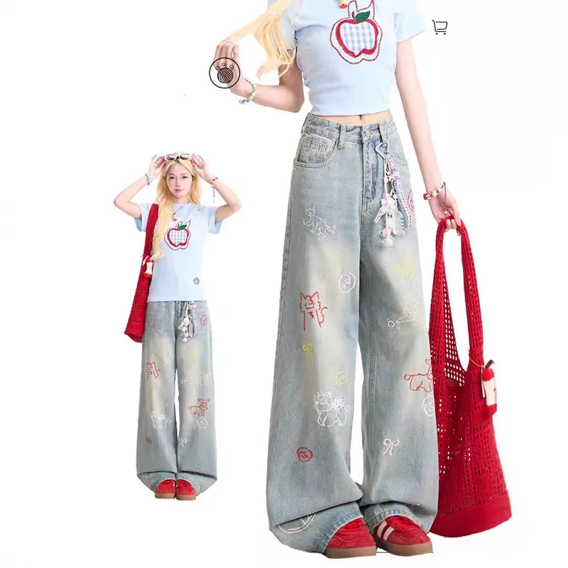 Women's High-Waisted Wide-Leg Jeans - Loose Fit Straight Leg Denim Pants for Autumn Fashion thumbnail 1