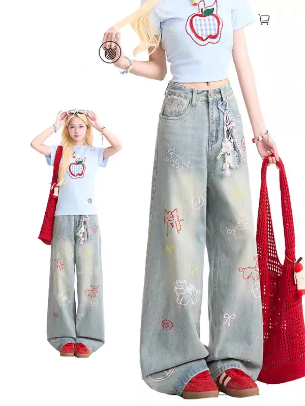 Women's High-Waisted Wide-Leg Jeans - Loose Fit Straight Leg Denim Pants for Autumn Fashion showcase 2