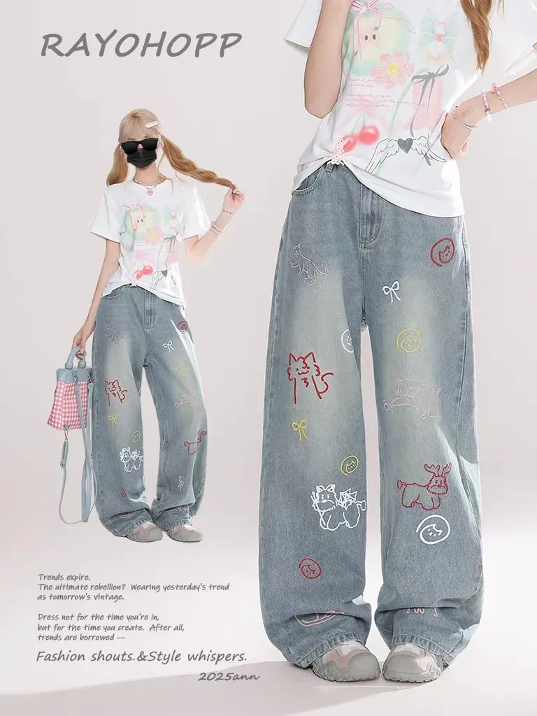 Women's High-Waisted Wide-Leg Jeans - Loose Fit Straight Leg Denim Pants for Autumn Fashion showcase 4