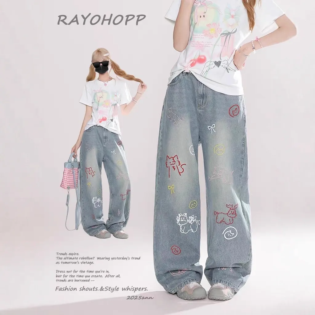 Women's High-Waisted Wide-Leg Jeans - Loose Fit Straight Leg Denim Pants for Autumn Fashion thumbnail 3
