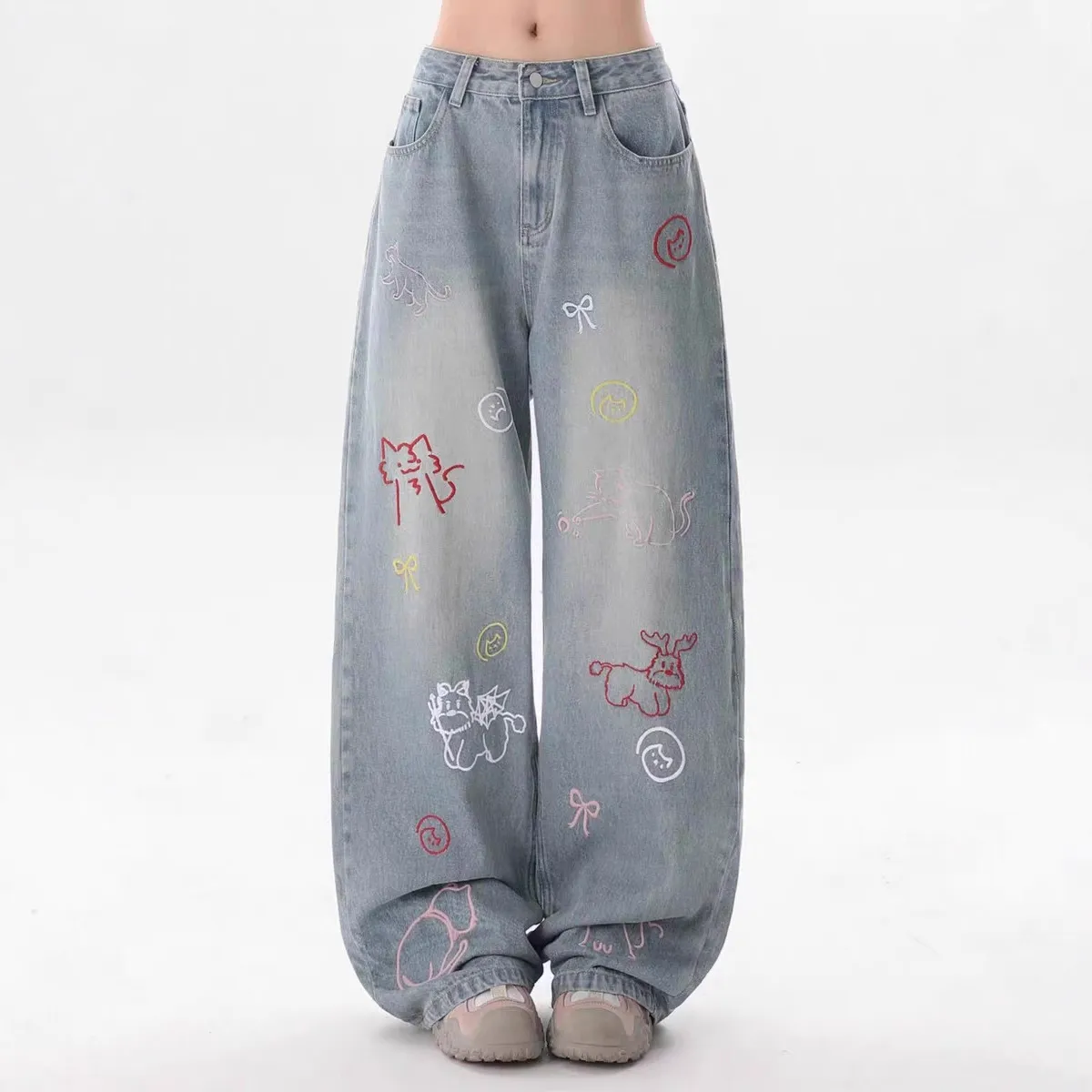 Women's High-Waisted Wide-Leg Jeans - Loose Fit Straight Leg Denim Pants for Autumn Fashion thumbnail 5