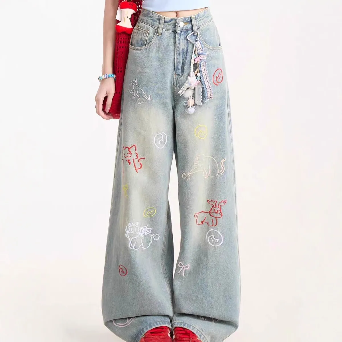 Women's High-Waisted Wide-Leg Jeans - Loose Fit Straight Leg Denim Pants for Autumn Fashion thumbnail 2