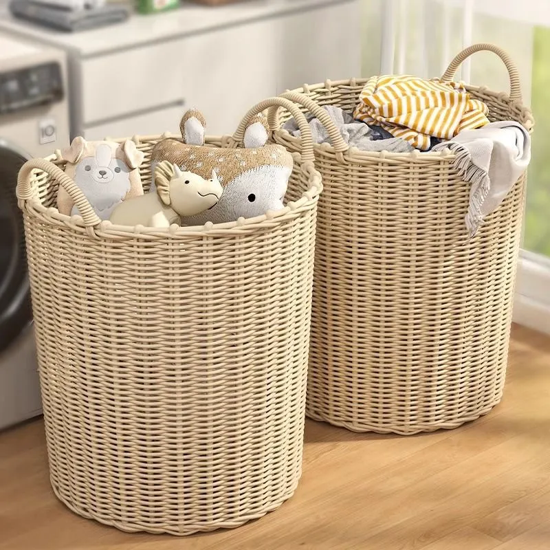 Large Capacity Woven Laundry Basket for Clothes Storage - Household Dirty Clothes Hamper with Handles, Ideal for Bathrooms and Bedrooms thumbnail 1