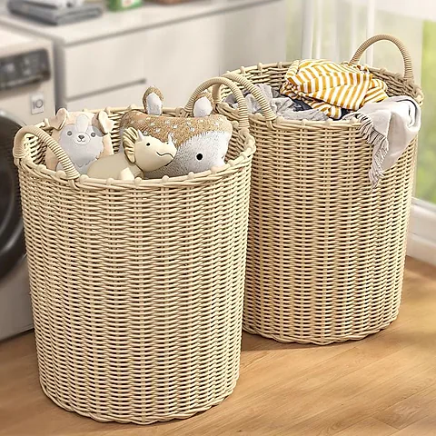 Large Capacity Woven Laundry Basket for Clothes Storage - Household Dirty Clothes Hamper with Handles, Ideal for Bathrooms and Bedrooms