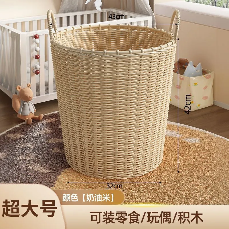 Large Capacity Woven Laundry Basket for Clothes Storage - Household Dirty Clothes Hamper with Handles, Ideal for Bathrooms and Bedrooms thumbnail 7