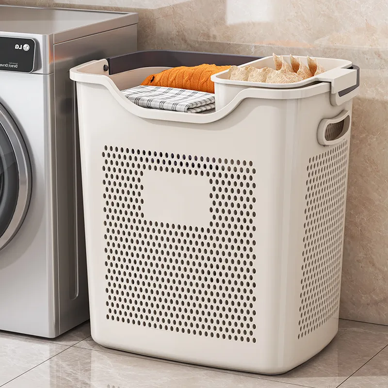 Large Capacity Laundry Basket with Partition - Household Dirty Clothes Storage Bin for Bathroom & Toilet - Durable & Practical Clothes Organizer thumbnail 1