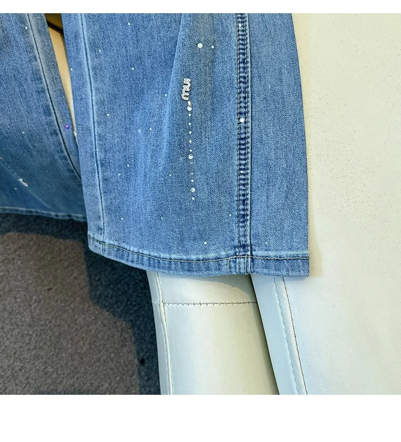 2026 New Women's Wide-Leg Jeans - Spring/Autumn Loose Fit Slimming Rhinestone Embellished Comfortable Drapey Straight-Leg Pants for Fashionable Style showcase 15