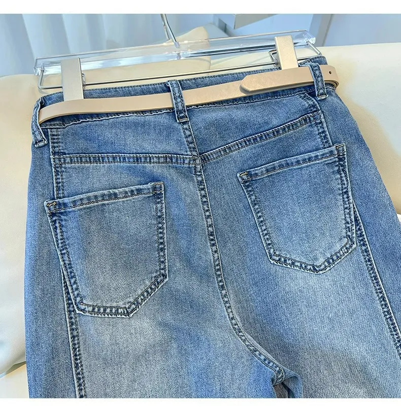 2026 New Women's Wide-Leg Jeans - Spring/Autumn Loose Fit Slimming Rhinestone Embellished Comfortable Drapey Straight-Leg Pants for Fashionable Style showcase 14