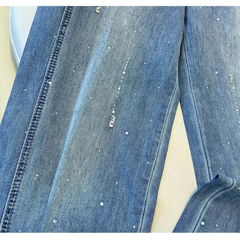 2026 New Women's Wide-Leg Jeans - Spring/Autumn Loose Fit Slimming Rhinestone Embellished Comfortable Drapey Straight-Leg Pants for Fashionable Style showcase 12