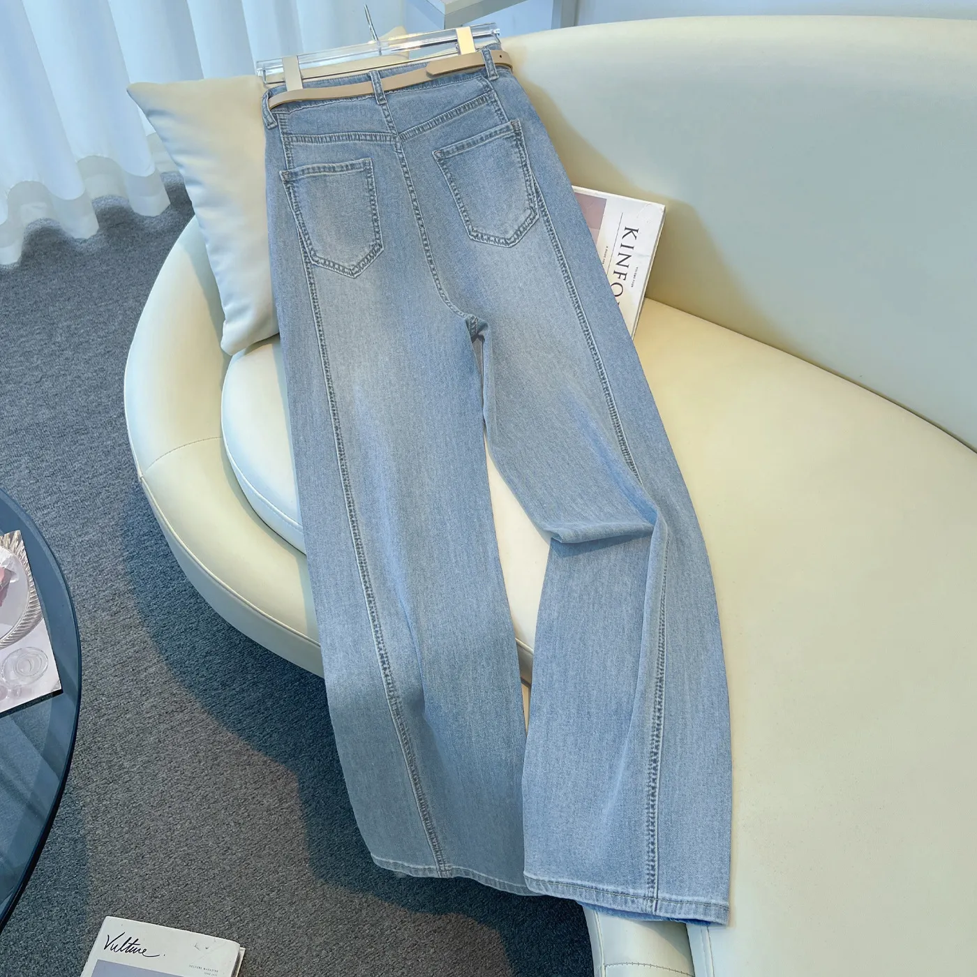 2026 New Women's Wide-Leg Jeans - Spring/Autumn Loose Fit Slimming Rhinestone Embellished Comfortable Drapey Straight-Leg Pants for Fashionable Style thumbnail 2
