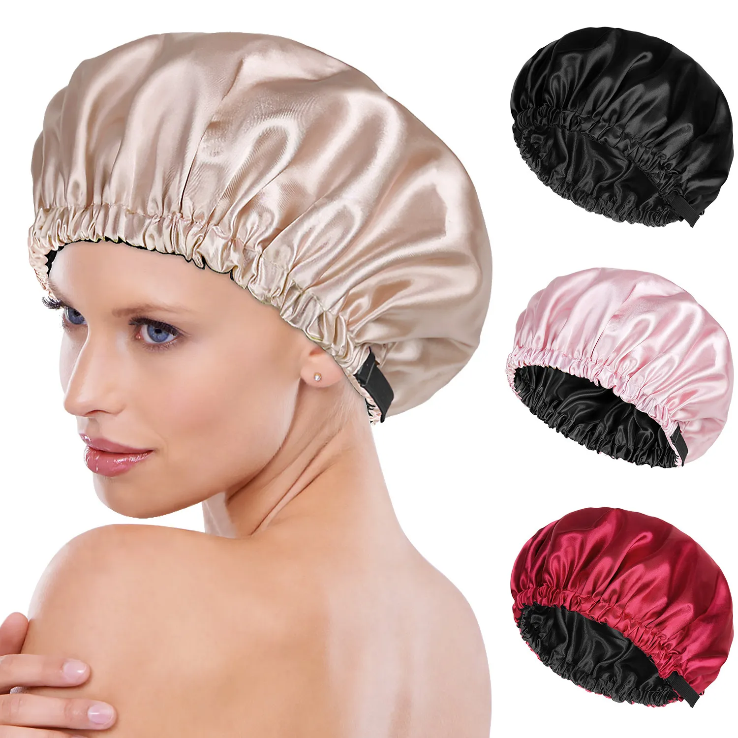 Adjustable Double-Layer Satin Nightcap for Women - Soft Imitation Silk Hair Care Sleep Cap for Protecting Hair and Maintaining Hairstyles thumbnail 1