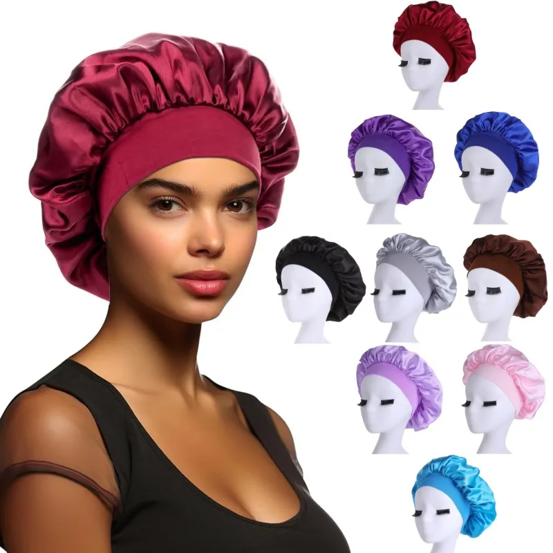 Women's Satin Bonnets Sleep Cap Wide Brim Nightcap for Hair Care Beauty Salon & Chemotherapy Patients - Image 1