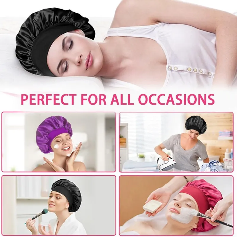 Women's Satin Bonnets Sleep Cap Wide Brim Nightcap for Hair Care Beauty Salon & Chemotherapy Patients showcase 5