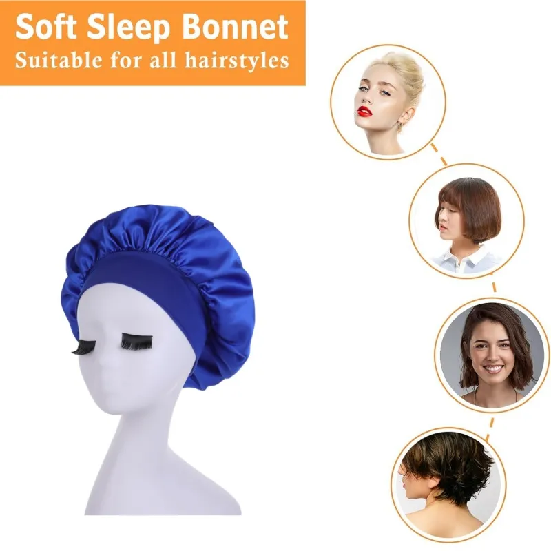 Women's Satin Bonnets Sleep Cap Wide Brim Nightcap for Hair Care Beauty Salon & Chemotherapy Patients - Image 2