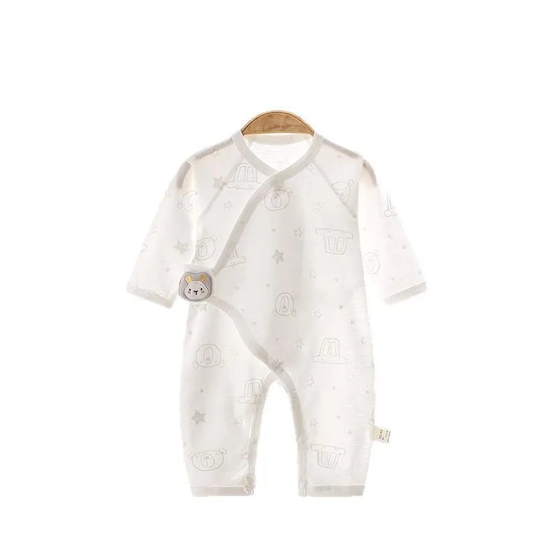 Summer Newborn Baby Pure Cotton One-Piece Bodysuit, Thin Long-Sleeved Air-Conditioned Clothes for Infants, Soft & Breathable Sleepwear - Image 5