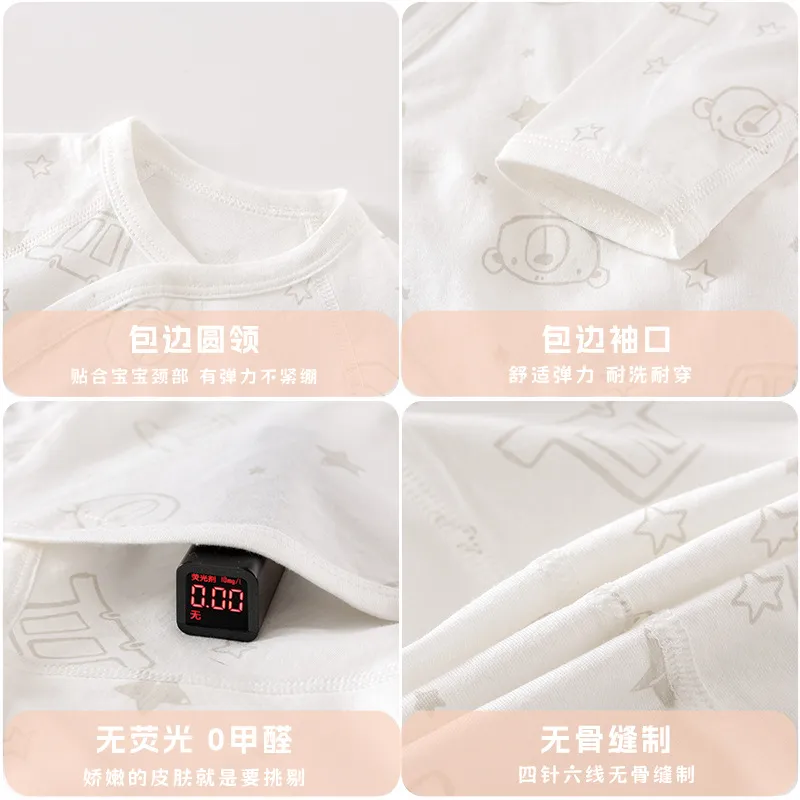 Summer Newborn Baby Pure Cotton One-Piece Bodysuit, Thin Long-Sleeved Air-Conditioned Clothes for Infants, Soft & Breathable Sleepwear - Image 2