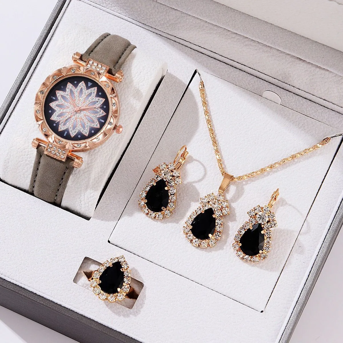 Women's Fashion Watch Jewelry Set 4-Piece Elegant Gift Box - Rhinestone Embellished Exquisite Creative Jewelry Set, Fast Shipping, No Returns Needed - Image 8