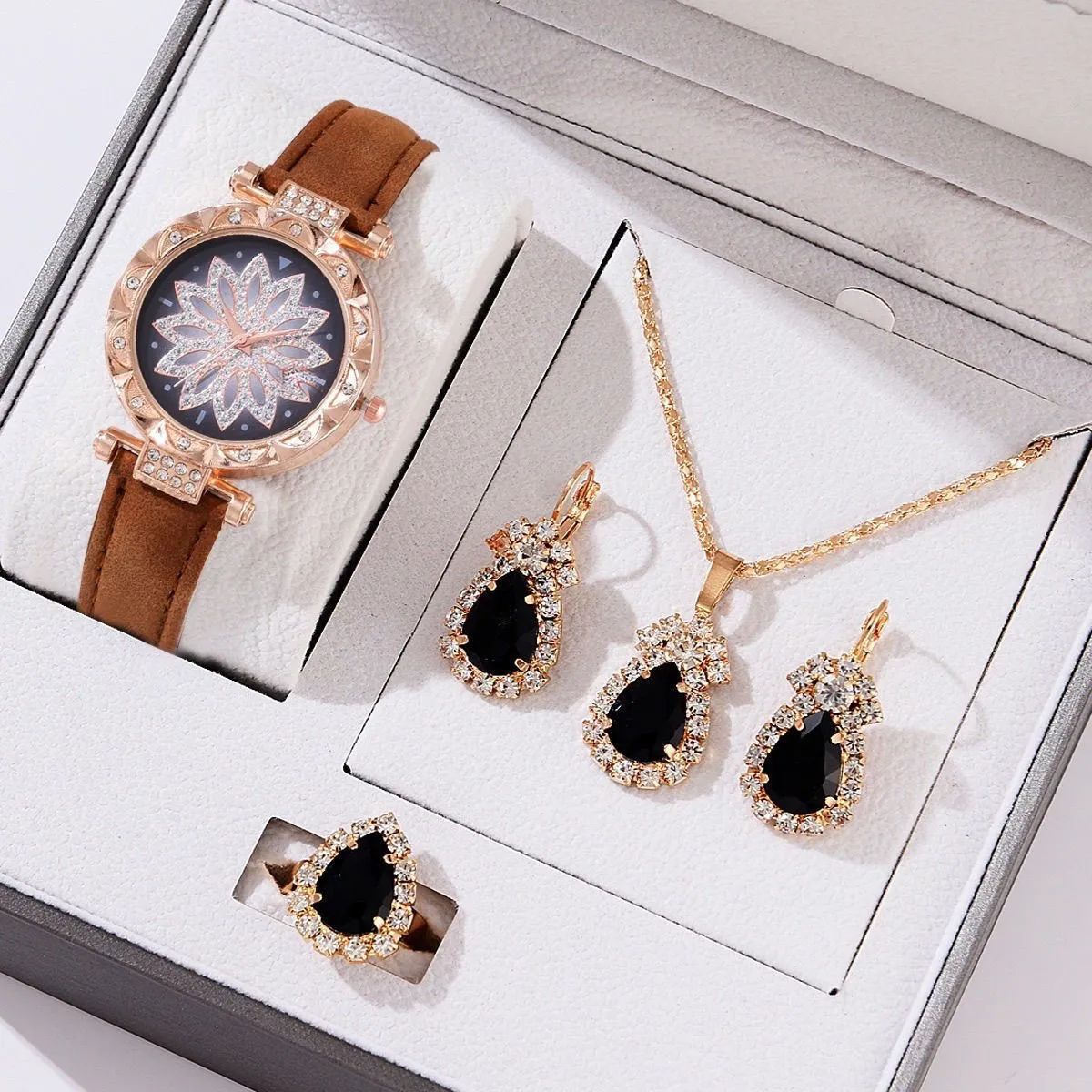 Women's Fashion Watch Jewelry Set 4-Piece Elegant Gift Box - Rhinestone Embellished Exquisite Creative Jewelry Set, Fast Shipping, No Returns Needed - Image 10