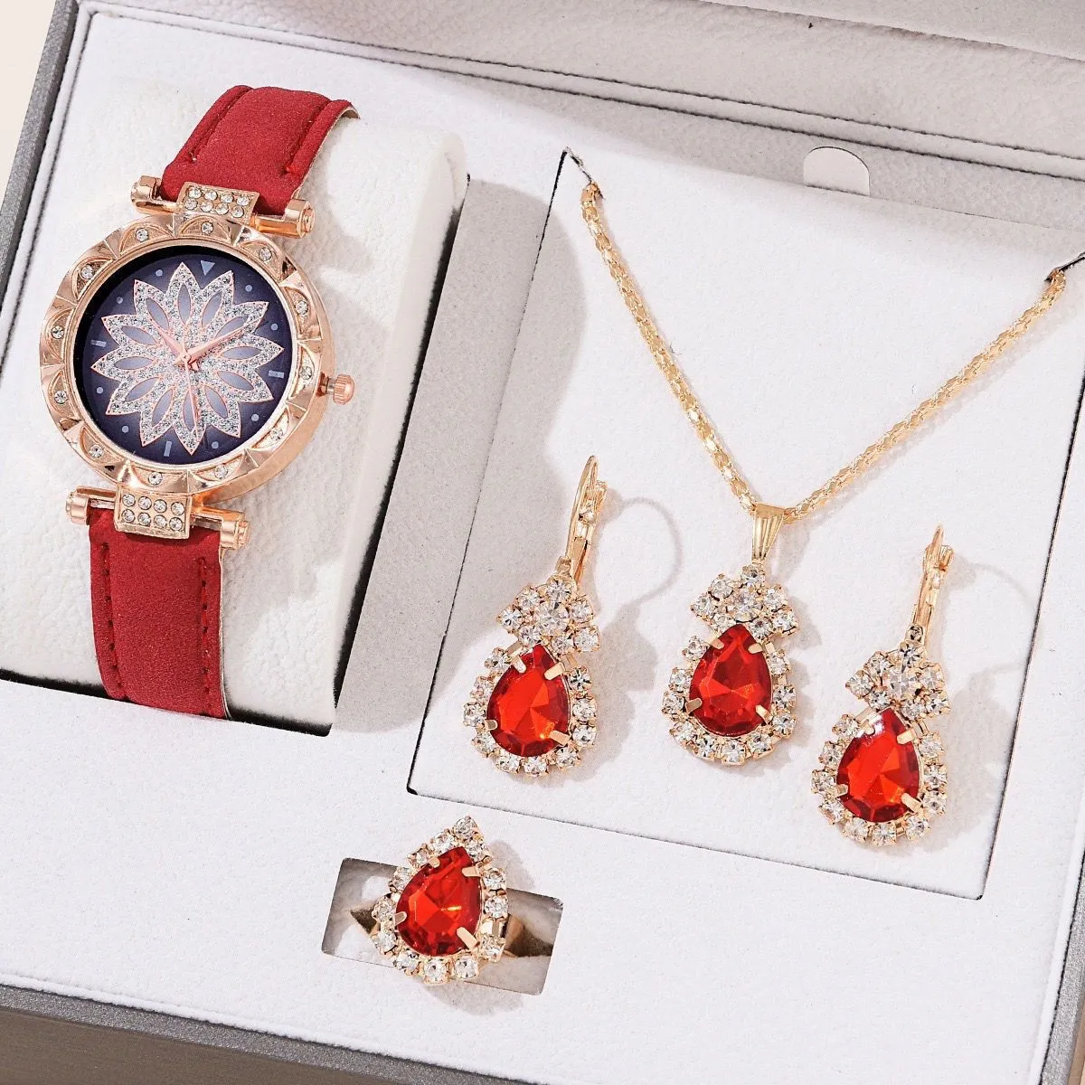 Women's Fashion Watch Jewelry Set 4-Piece Elegant Gift Box - Rhinestone Embellished Exquisite Creative Jewelry Set, Fast Shipping, No Returns Needed showcase 6