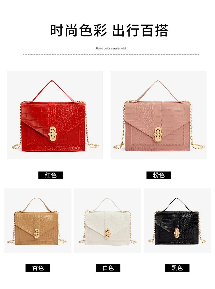 2024 Korean Fashion Versatile Women's Small Square Bag with Lock Chain, Shoulder Crossbody Handbag, Multiple Colors Available showcase 3
