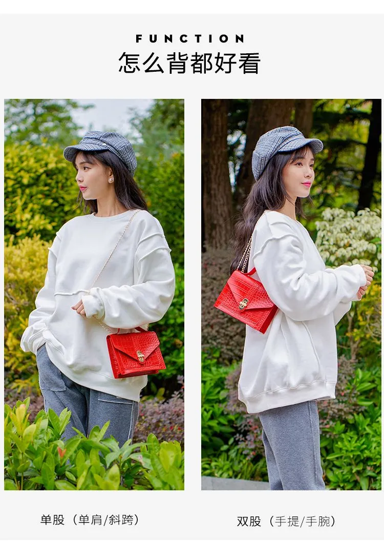 2024 Korean Fashion Versatile Women's Small Square Bag with Lock Chain, Shoulder Crossbody Handbag, Multiple Colors Available showcase 9
