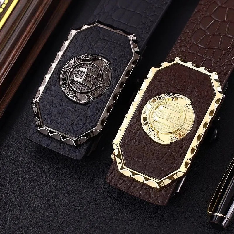 Men's Business Casual Automatic Buckle Belt with Carved Hollow Design, Thickened for Autumn/Winter, High-End Leather, Perfect for Trousers and Casual Wear, Durable and Stylish thumbnail 3