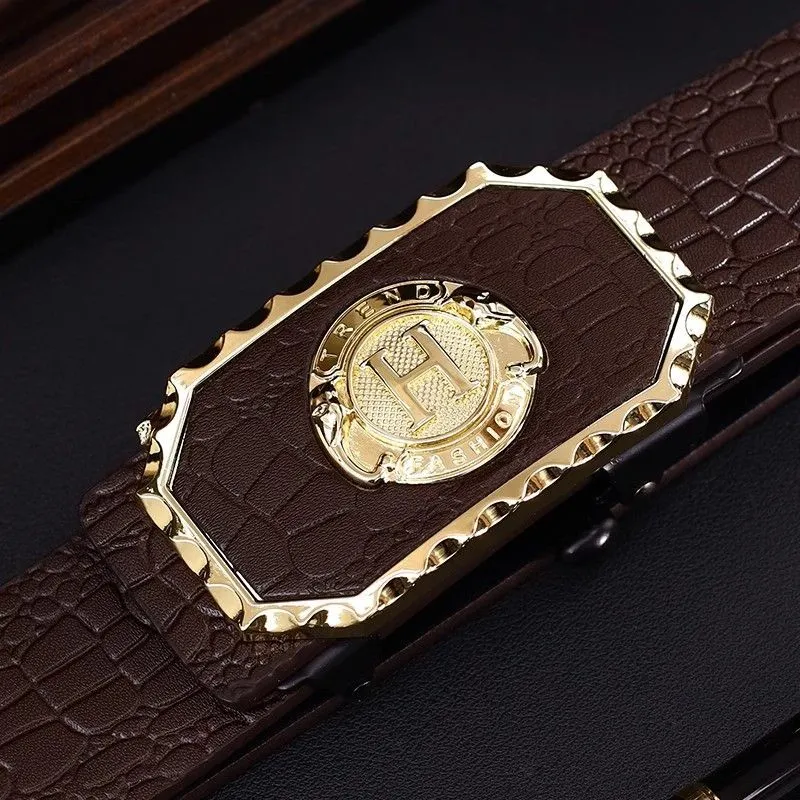 Men's Business Casual Automatic Buckle Belt with Carved Hollow Design, Thickened for Autumn/Winter, High-End Leather, Perfect for Trousers and Casual Wear, Durable and Stylish thumbnail 5