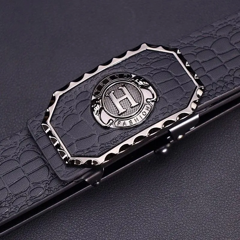 Men's Business Casual Automatic Buckle Belt with Carved Hollow Design, Thickened for Autumn/Winter, High-End Leather, Perfect for Trousers and Casual Wear, Durable and Stylish thumbnail 9