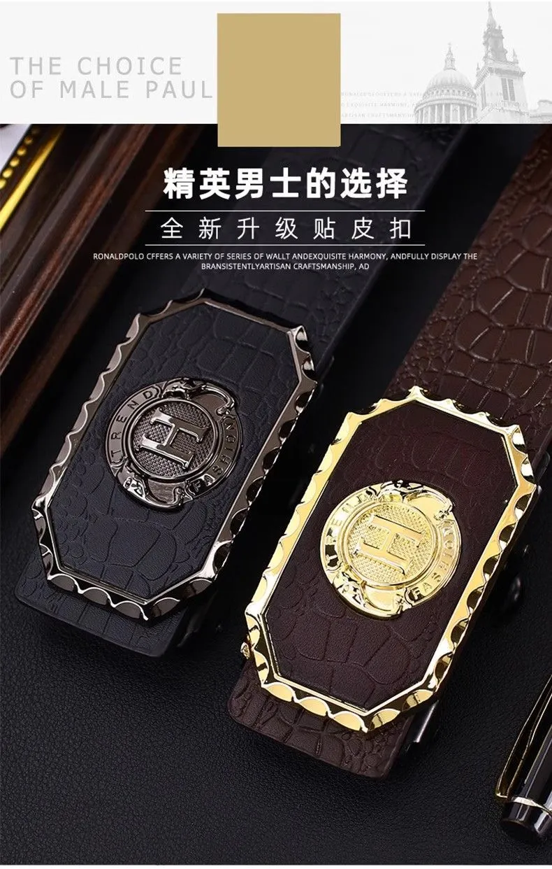 Men's Business Casual Automatic Buckle Belt with Carved Hollow Design, Thickened for Autumn/Winter, High-End Leather, Perfect for Trousers and Casual Wear, Durable and Stylish thumbnail 12