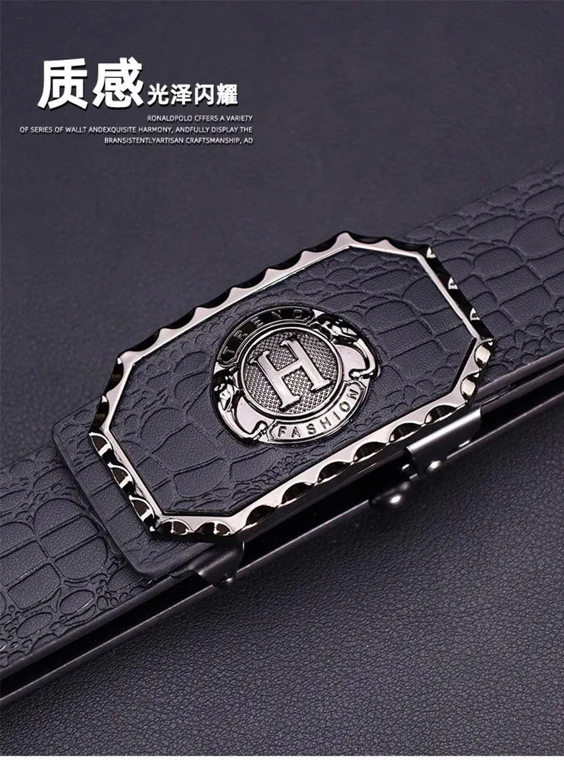 Men's Business Casual Automatic Buckle Belt with Carved Hollow Design, Thickened for Autumn/Winter, High-End Leather, Perfect for Trousers and Casual Wear, Durable and Stylish thumbnail 10
