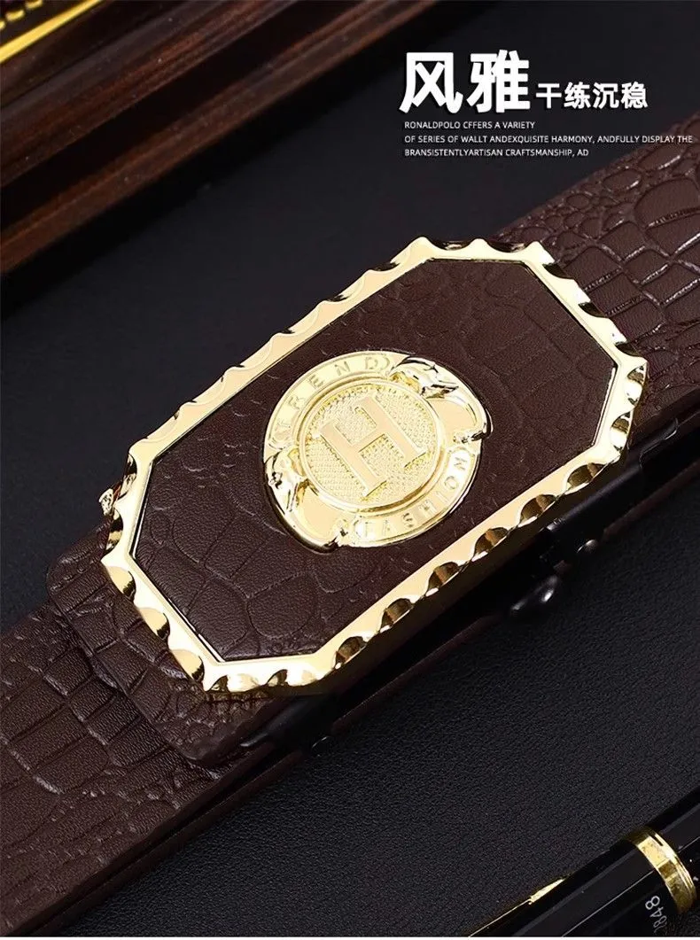 Men's Business Casual Automatic Buckle Belt with Carved Hollow Design, Thickened for Autumn/Winter, High-End Leather, Perfect for Trousers and Casual Wear, Durable and Stylish thumbnail 13
