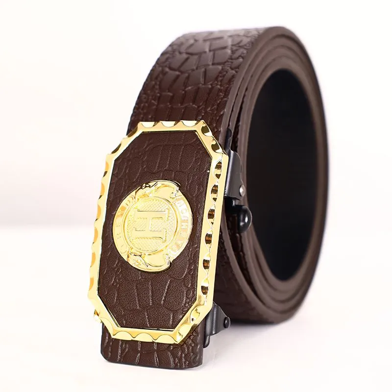 Men's Business Casual Automatic Buckle Belt with Carved Hollow Design, Thickened for Autumn/Winter, High-End Leather, Perfect for Trousers and Casual Wear, Durable and Stylish thumbnail 2