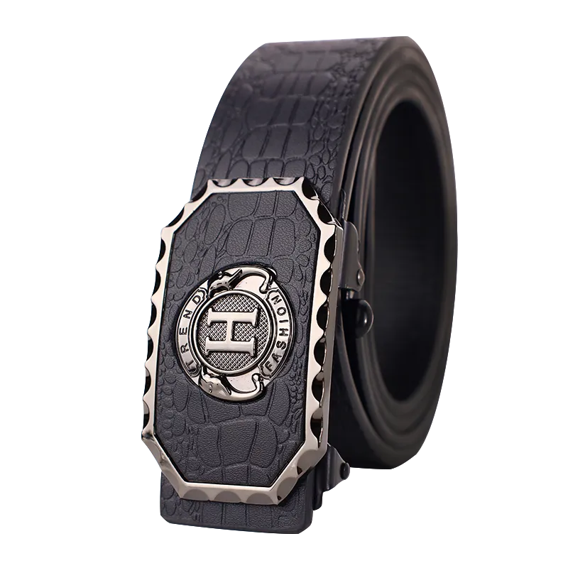 Men's Business Casual Automatic Buckle Belt with Carved Hollow Design, Thickened for Autumn/Winter, High-End Leather, Perfect for Trousers and Casual Wear, Durable and Stylish showcase 1