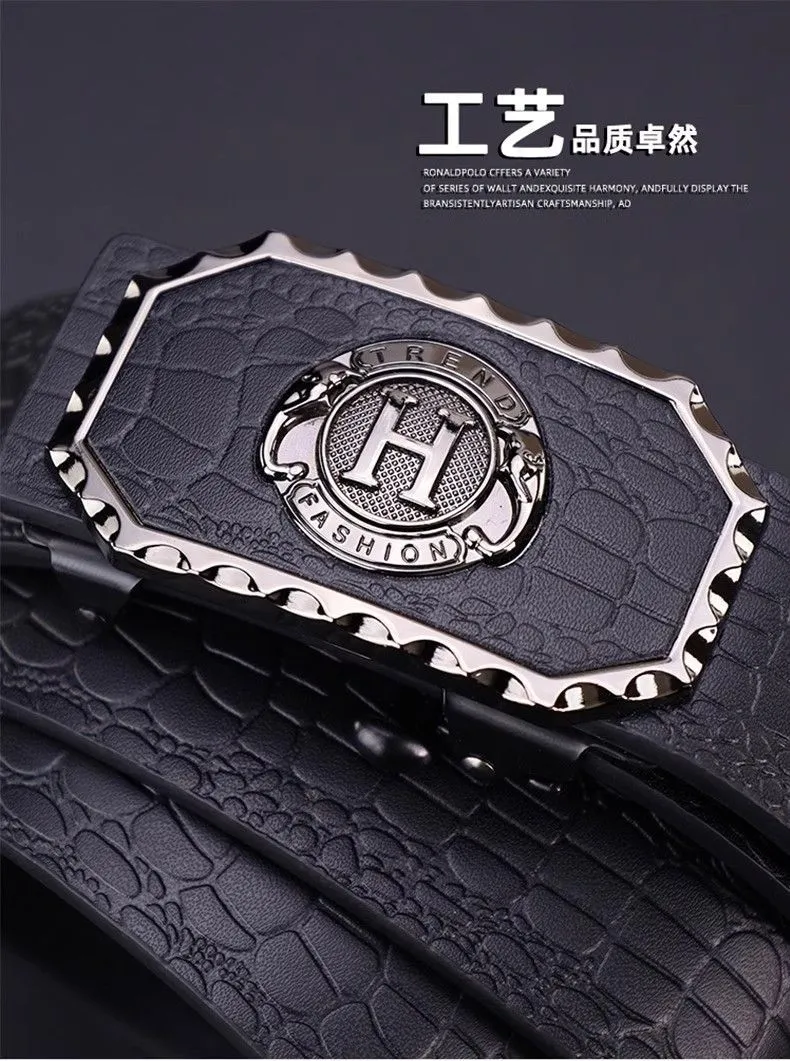 Men's Business Casual Automatic Buckle Belt with Carved Hollow Design, Thickened for Autumn/Winter, High-End Leather, Perfect for Trousers and Casual Wear, Durable and Stylish showcase 2