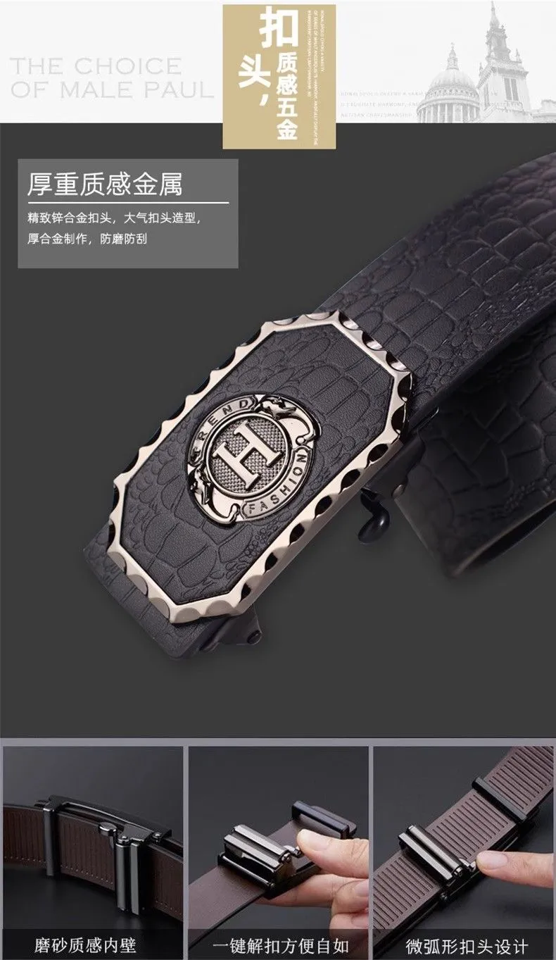 Men's Business Casual Automatic Buckle Belt with Carved Hollow Design, Thickened for Autumn/Winter, High-End Leather, Perfect for Trousers and Casual Wear, Durable and Stylish showcase 4