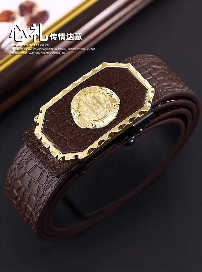 Men's Business Casual Automatic Buckle Belt with Carved Hollow Design, Thickened for Autumn/Winter, High-End Leather, Perfect for Trousers and Casual Wear, Durable and Stylish showcase 5