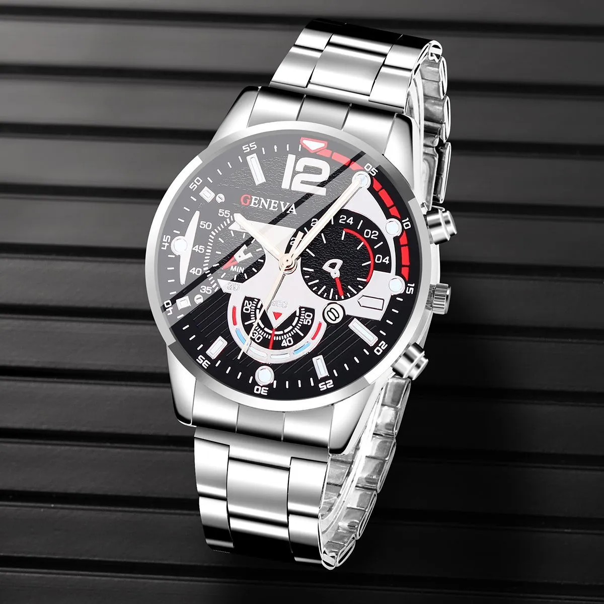 Classic Men's Fashion Business Waterproof Steel Band Quartz Watch Set with Bracelet and Cross Pendant - Elegant Gift for Him showcase 8