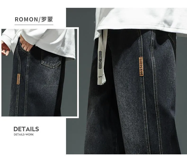 Men's Loose Straight Leg Jeans 2023 Autumn Winter American Retro Casual Riding Pants showcase 9