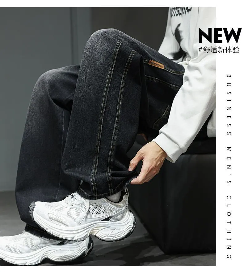 Men's Loose Straight Leg Jeans 2023 Autumn Winter American Retro Casual Riding Pants showcase 10