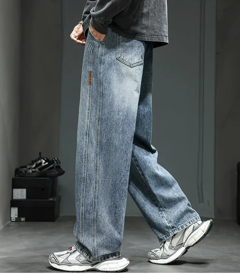 Men's Loose Straight Leg Jeans 2023 Autumn Winter American Retro Casual Riding Pants showcase 11