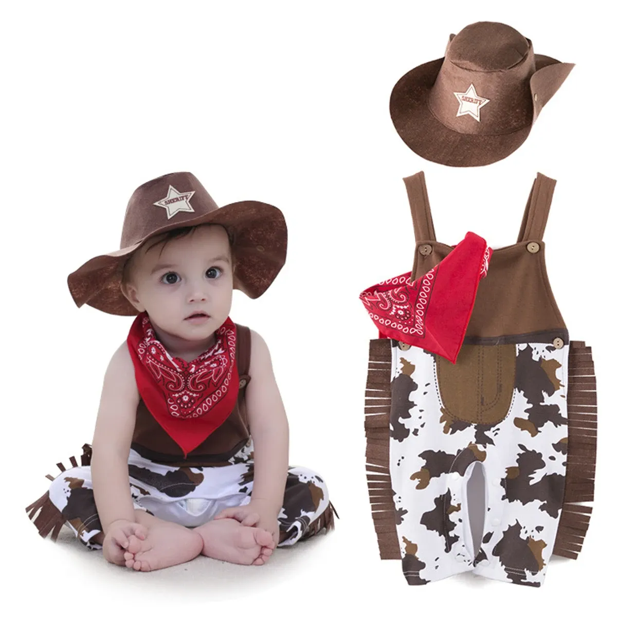 Baby Boys Halloween Cowboy Costume Set - Toddler Infant Western Fancy Dress Outfit for Purim Carnival & Birthday Parties thumbnail 1