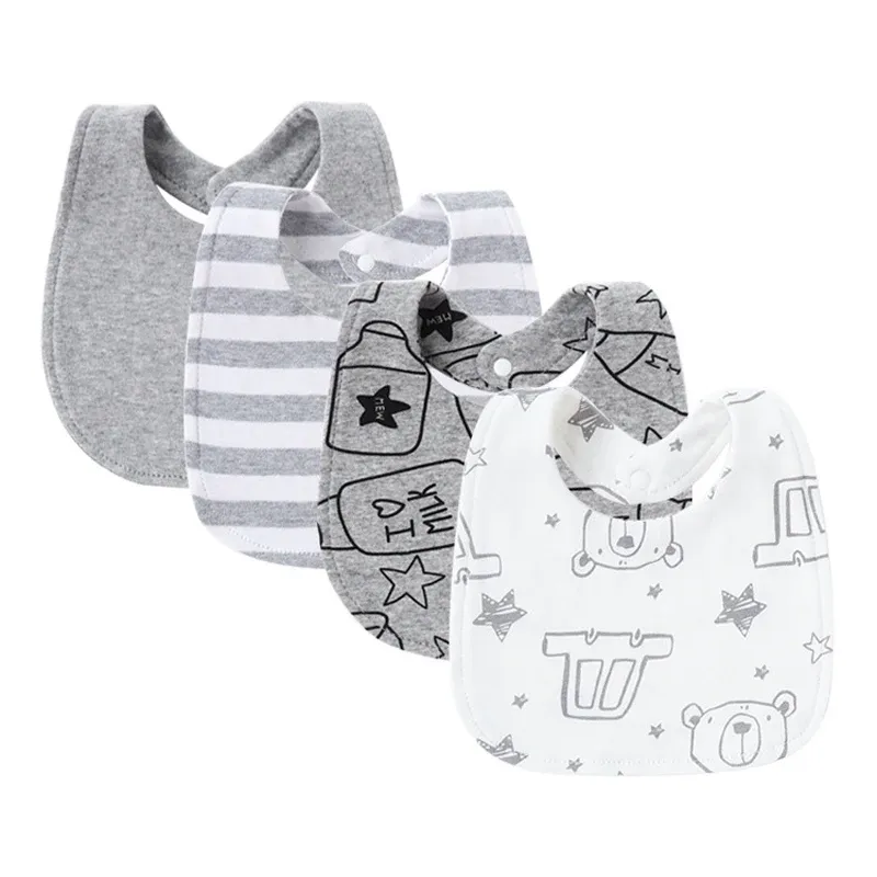 4Pcs Baby Bibs & Burp Cloths Set - Cute Cartoon Cotton Newborn Saliva Towels for Girls & Boys, Soft Infant Apron, Toddler Feeding Accessories showcase 4