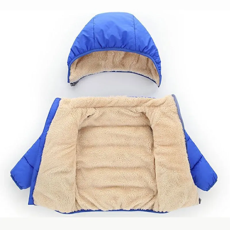 Kids Winter Thick Plush Fur Hooded Jacket for Boys and Girls - Warm Snowsuit Outerwear for Children thumbnail 4