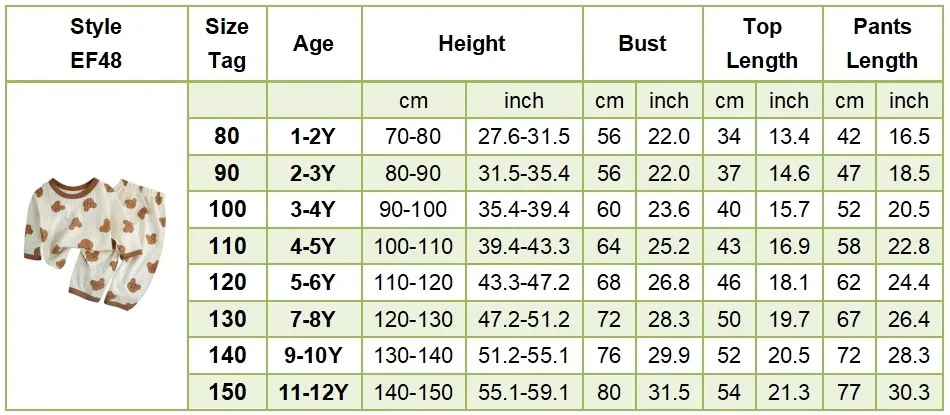 Kids Cartoon Bear Pajama Set - Soft Cotton Long Sleeve & Pants Sleepwear for Boys & Girls, Breathable AC Room Wear for Spring/Summer showcase 1