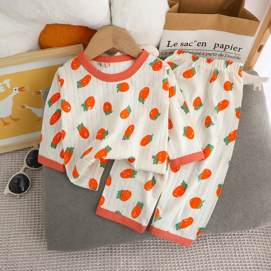 Kids Cartoon Bear Pajama Set - Soft Cotton Long Sleeve & Pants Sleepwear for Boys & Girls, Breathable AC Room Wear for Spring/Summer showcase 7