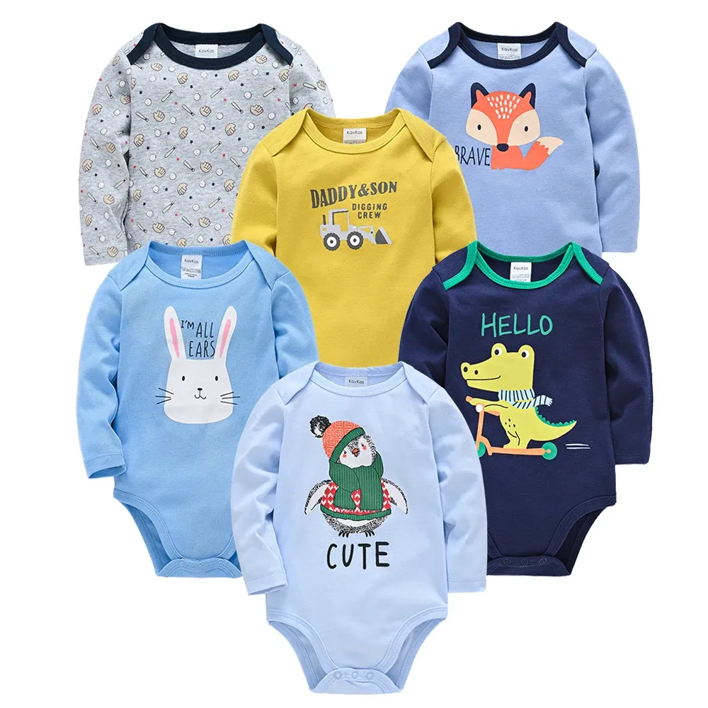 Kavkas 6/3 Pack Baby Boys Girls Long Sleeve Bodysuits 100% Cotton Newborn Infant Jumpsuit Clothing for 0-12 Months thumbnail 5